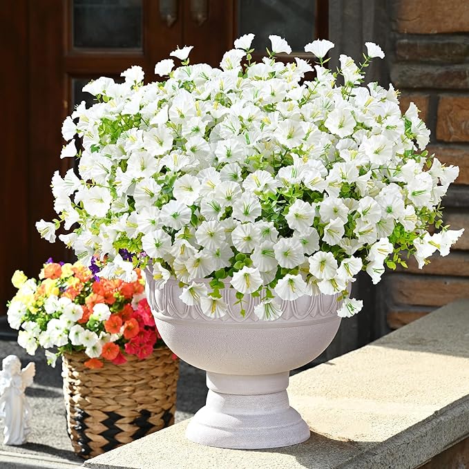 Waipfaru 24 Bundles Artificial Flowers for Outdoors Faux Plants Outdoor, UV Resistant Artificial Plants, Silk Petunias Fake Flowers for Outside Home Decor Planter Porch Decoration, White