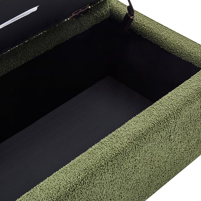 Christopher Knight Home Vayne Boucle Storage Ottoman, Rectangular Ottoman Bench, Birch Wood Legs, Upholstered Ottoman with Storage, Foot Rest Bench for Living Room, Entryway and Bedroom, Green