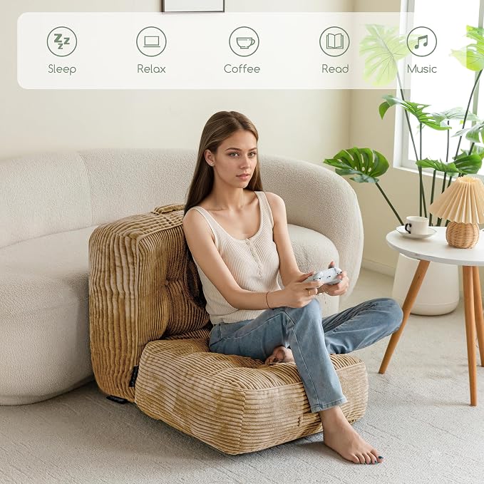 HIGOGOGO 8" Extra Thick Floor Pillow Cushion for Adults, Meditation Cushion Pillow, Large Square Floor Sitting, Tufted Corduroy Cover, for Tatami Living Room or Yoga, 22x22 Inch, 2Pack, Coffee