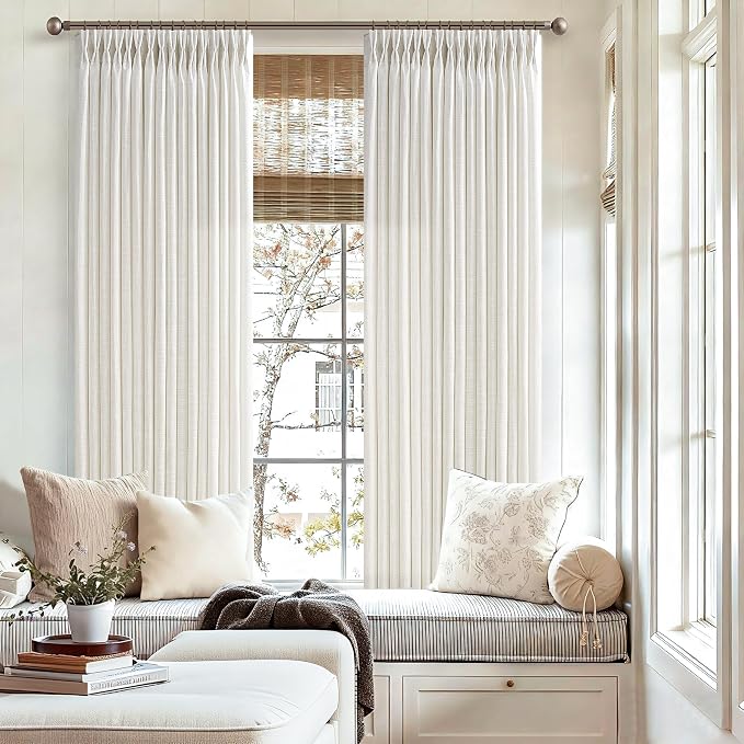 Cream Linen Curtains 78 Inches Long 2 Panels Set for Living Room Bedroom Pinch Pleated Back Tab Drapes Neutral Modern Farmhouse Semi Sheer 78 Inch Curtains for Dining Room Window Cabin Ivory Birch