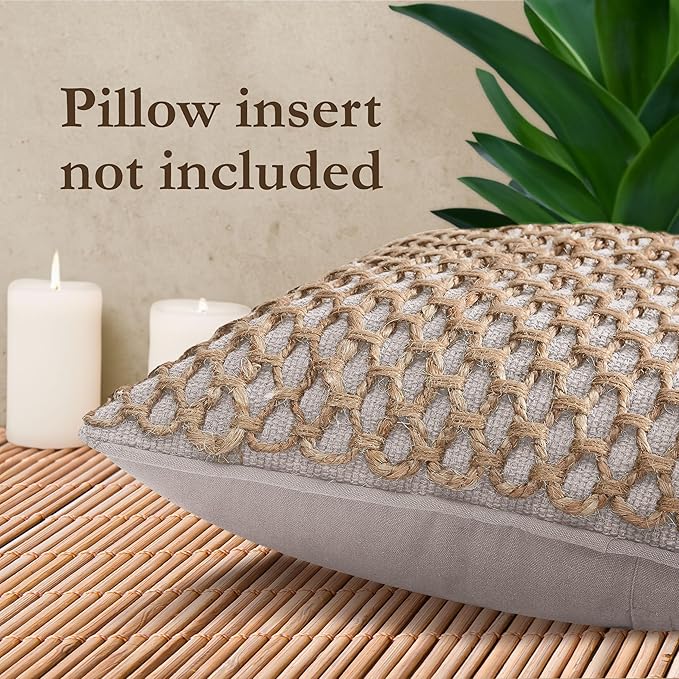 Boho Living Jada Premium Woven Design, Decorative Throw, Living Room Décor, (1) 12" x 20" Pillow Cover, Grey