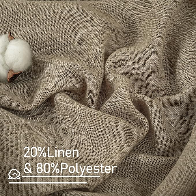 LAMIT Taupe Linen Curtains 30 Inch Length, Semi Sheer Light Filtering Window Panels Back Tab and Rod Pocket Drapes for Kitchen/Basement/Small Windows, 25 x 30 Inch, 2 Panels