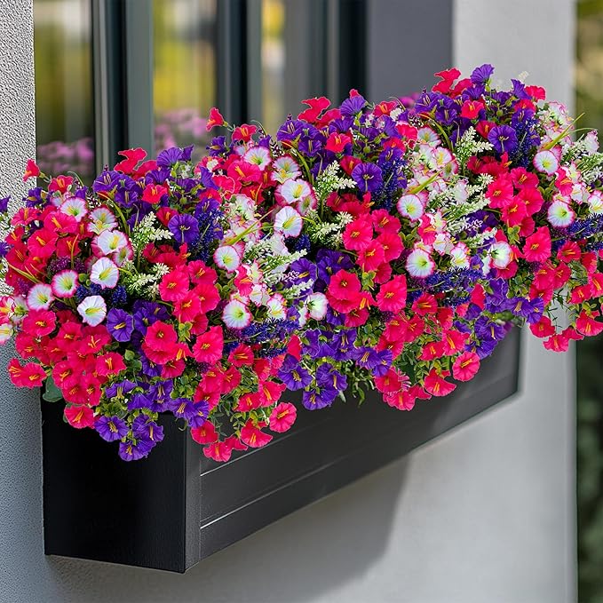 AXYLEX Artificial Flowers Outdoor Morning Glory - 16 Bundles Fake Plants UV Resistant No Fade Faux Plastic Greenery Home Garden Porch Decoration Indoor (1, Multi16-3)