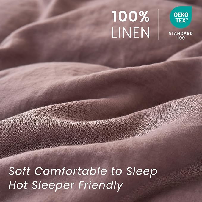 100% French Linen Pillow Shams Basic Style - Pack of 2 - Washed Solid Color Natural Flax Soft Breathable - Purple, 20'' x 36''
