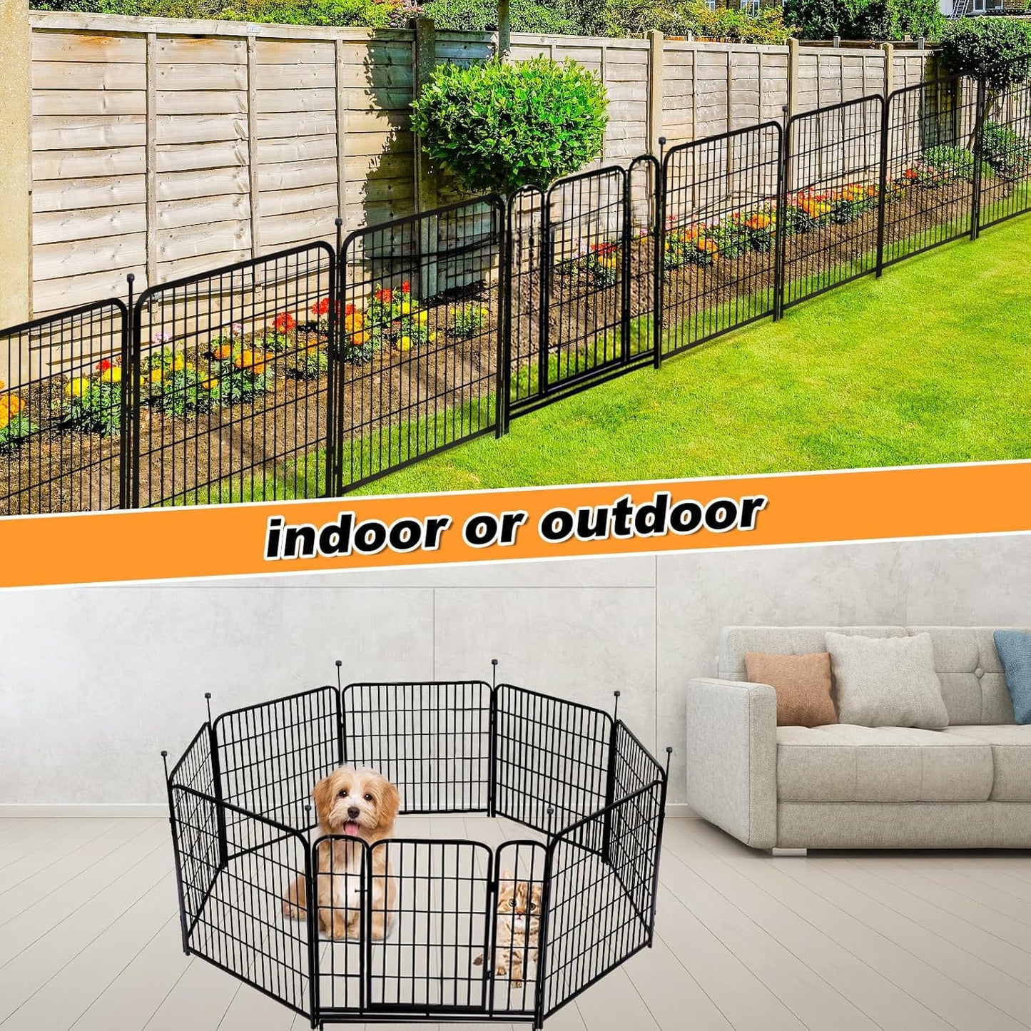 Garden Fences with Gate, 32 in(H)×27 in(L) 16 Panels Total 35.4 Ft(L), Garden Animal Barrier, Fence for Dogs Outside, Heavy Duty Iron Metal Animal Barrier Fence, Flower Bed Fencing