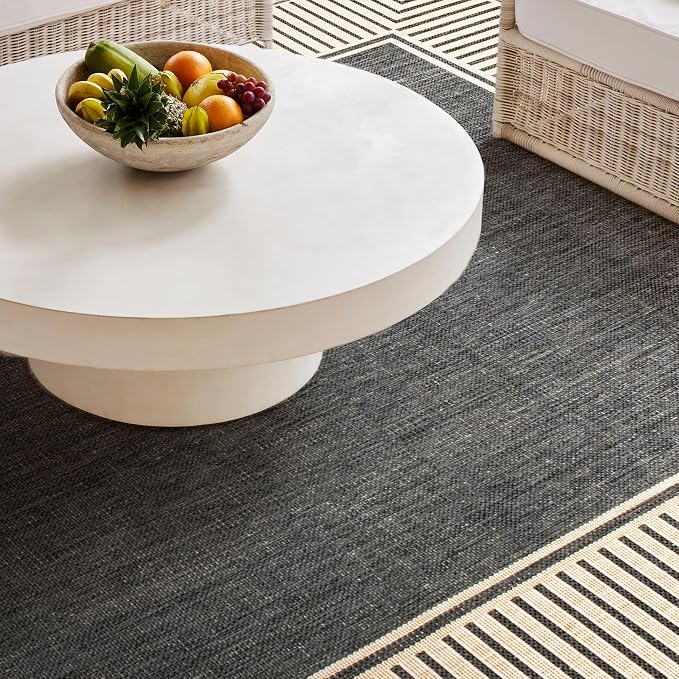 Nuloom Asha Dark Grey/Ivory, 8' x 10', Casual, Striped Border, Soft and Cozy, High Traffic, Stain Resistant, Easy Clean, Durable Area Rug for Indoor/Outdoor Patio, Deck, Porch, Garden, Courtyard