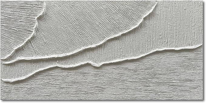 NANKAI Thick Texture White Abstract Oil Painting Thick Texture Texture Beach Wave Landscape Painting Family Wall Art Deco Oil Painting 24X48 Inches