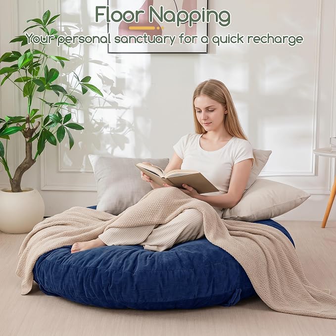 HIGOGOGO Papasan Chair Cushion with Chenille Cover (Without Chair), Soft Supportive Cushion, Navy, 48 x 48 Inch