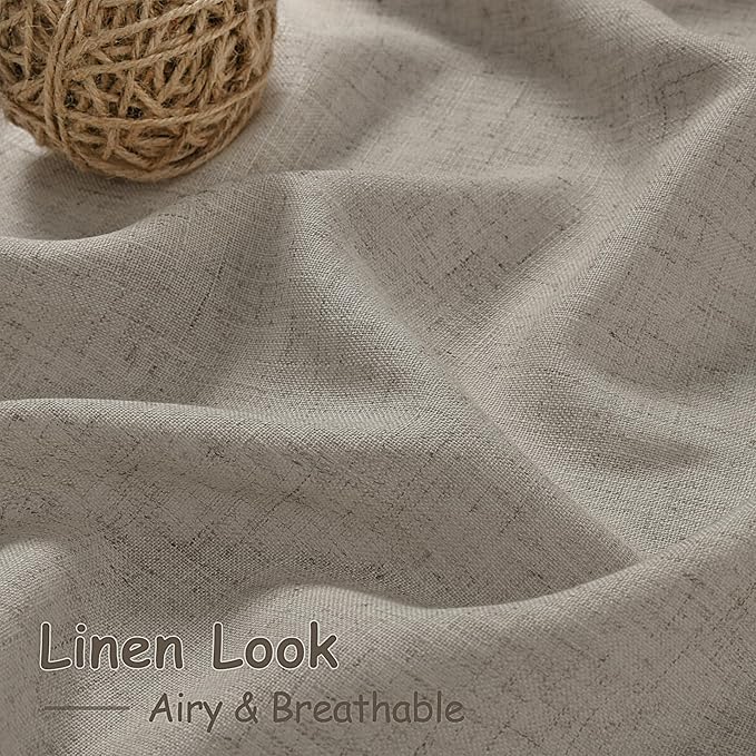 Nanspring Grey Beige Linen Curtains 63 Inch Length ffor Living Room Luxury Light Filtering Semi Sheer Curtain Back Tab Simple Modern Neutral Elegant Boho Gray Drapes for Bedroom 52x63, 2 Panels