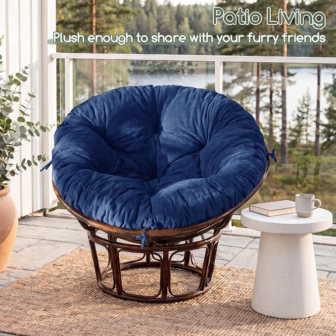 HIGOGOGO Papasan Chair Cushion with Chenille Cover (Without Chair), Soft Supportive Cushion, Navy, 48 x 48 Inch