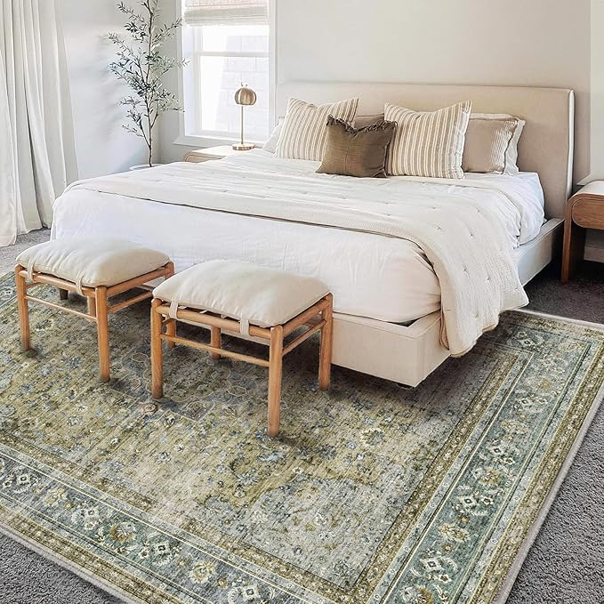 CHAMPLANT Washable Area Rug 8'x10' Boho Design Non-Shedding Non-Slip Easy Care Ideal for High Traffic Areas in Living Room Bedroom Office Coffee Table Kitchen Large Carpet