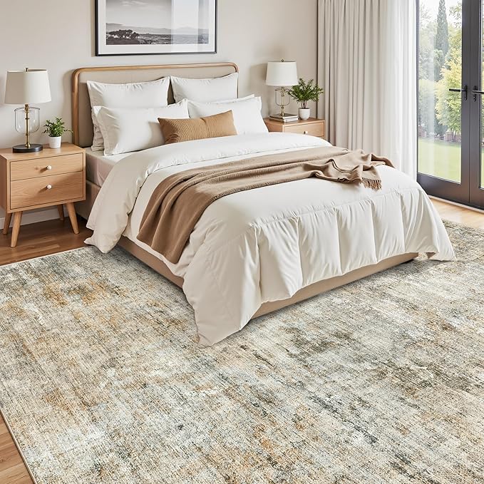 Soalmost Abstract Rug 8x10 Large Living Room Rugs Neutral Modern Washable Area Rugs for Bedroom Dining Room Non-Slip Stain Resistant Foldable Thin Rug Brown Grey