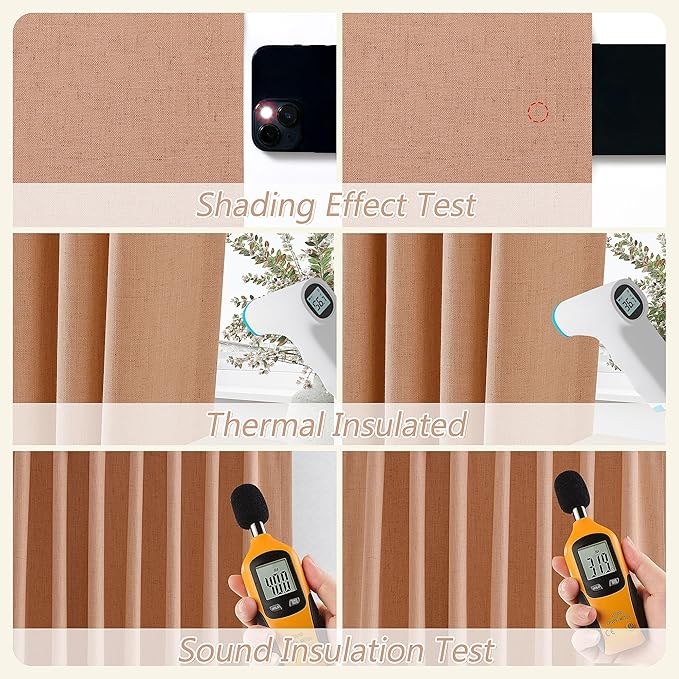 Guken 100% Blackout Curtains 90 Inch Length 2 Panels Set for Living Room Bedroom Back Tab Thermal Insulated Black Out Linen Drapes Room Darkening Peach Quartz,52x90