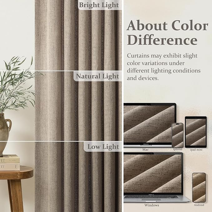 120 Inch Extra Long Memory Trained Pinch Pleat Curtains for Dining Room, Dark Flax Semi Sheer Linen Textured Drapes Light Filtering 10FT Length Brown Colored 50 Inches Wide Window Curtain 2 Panels Set