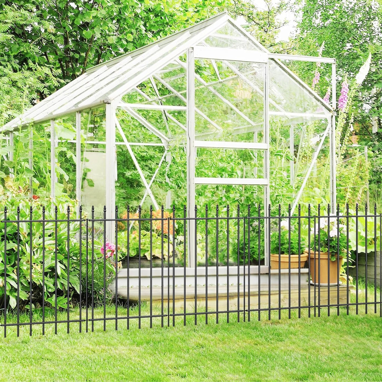 Metal Garden Fence 36 in H x 10 ft L,Border Fence Panels Animal Barrier for Dogs, No Dig Garden Fencing for Yard Patio Flower Bed Lawn Outdoor,5 Panels + 6 Stakes Black