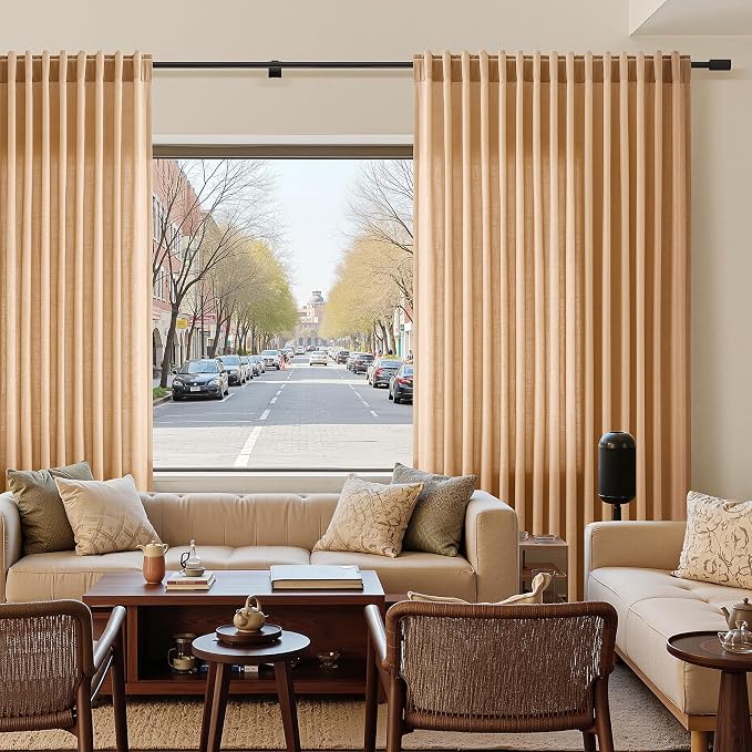 Nanspring Camel Linen Curtains Extra Long 120 Inches Long for Living Room 2 Panel Set Back Tab Light Filtering Boho Farmhouse Semi Sheer Curtain Drapes for Dining Room Large Window 10 FT Tall