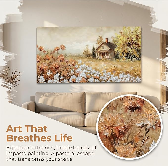 Acocifi Textuted Wildflowers Canvas Wall Art 48"x24" | warm yellow, farmhouse decoration, waterproof non-fading, ready to hang, artwork for living room bedroom home