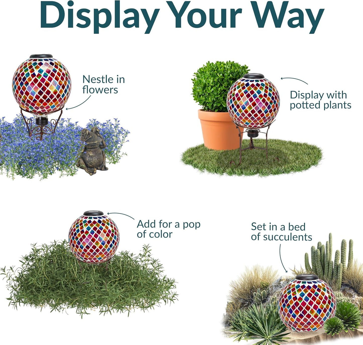 Sunnydaze 10-Inch Solar Gazing Ball for Garden - Glass Outdoor Gazing Globe - Summer Trellis - Set of 2