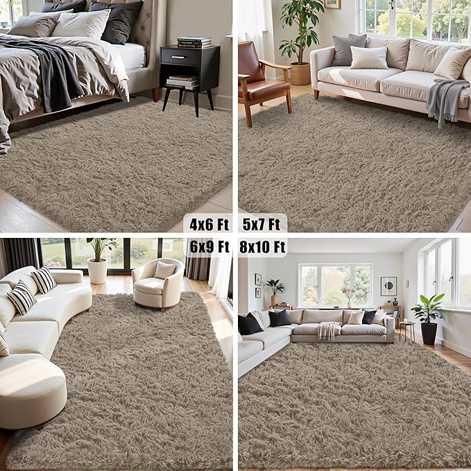 6x9 Area Rug for Living Room:Ultra Soft Fluffy Shag Grey Camel Rugs,Large Fuzzy Plush Indoor Non Slip Carpet Washable Rug for Bedroom Kids Nursery Office Dorm Modern Decor(Grey Camel 6'x9')