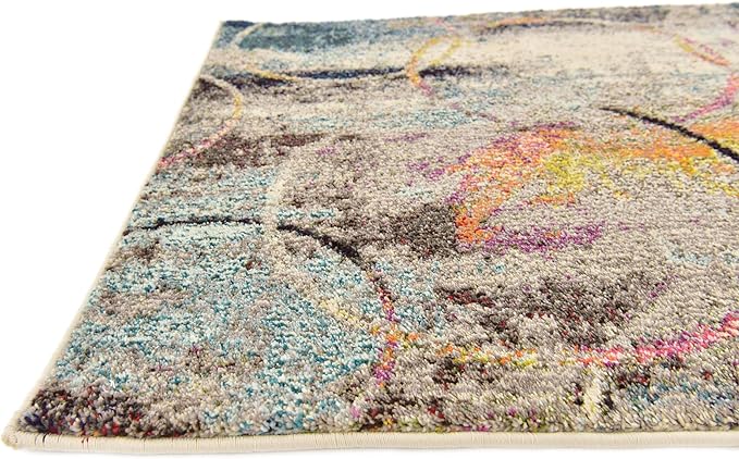 Unique Loom Chromatic Collection Modern Rustic & Vibrant Abstract Area Rug For Any Home Décor (2' 7 x 10' 0 Runner, Beige/ Blue)