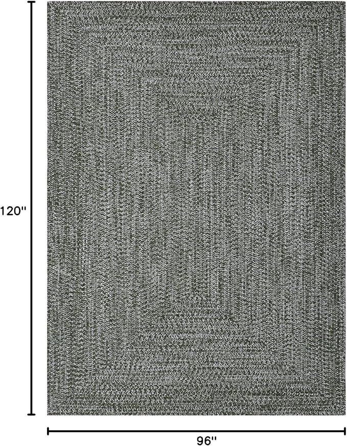 Superior Large Indoor/Outdoor Area Rug, Multi-Tone Reversible Braided Floor Decor for Patio, Front Porch, Entryway, Living Room, Office, Nursery, Artistic Home, 8' x 10', Green-White