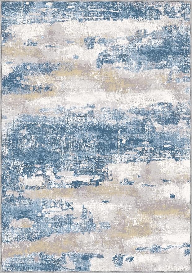 BEIMO Area Rugs 6x9 for Living Room Bedroom, Modern Abstract Machine Washable Soft Blue Rug, Floor Carpet with Non Slip Backing for Dining Room