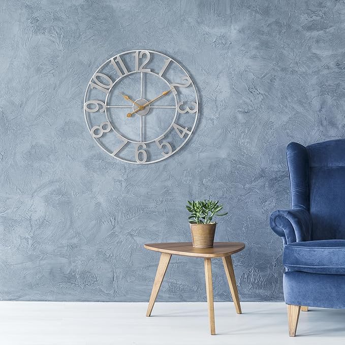 Sorbus Large Wall Clock for Living Room Decor - Wall Clock for Kitchen - 16 inch Big Wall Clock Decorative - Metal Wall Art - Analog Large Clock for Bedroom, Home, Kitchen, Office, Wall Decor (Silver)