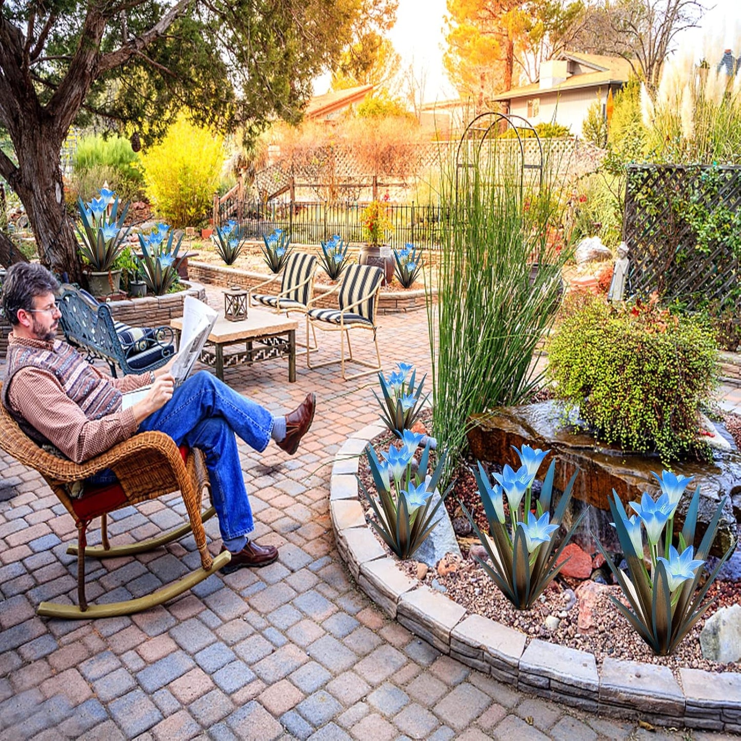 Homight Metal Agave Plant Outdoor Decoration Outdoor Garden Decoration Lily Mexican Yard Art Plant Garden Agave Lily Decorative Garden Gift… (2 Big Blue Lilies)