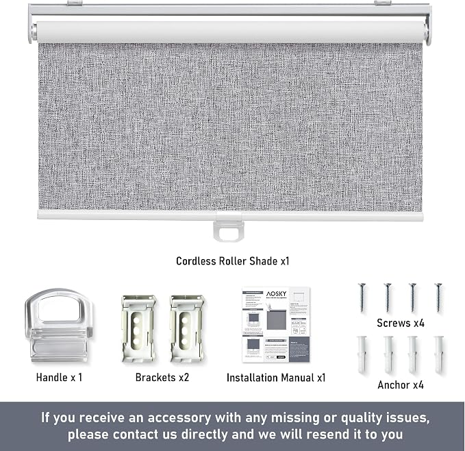 Cordless Roller Shades Blackout Blinds for Windows Room Darkening Rolled Up Shades with Spring System, UV Protection Natural Linen Window Shades Door Blinds for Home,34.5" W x 72" H, Heather Grey