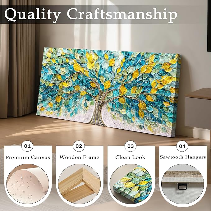 imjiayu Extra Large Wall Art, Tree of Life Wall Art, Abstract Art Wall Decor, Green Tree Leaf Prints, Art Nouveau Modern Decor, Nature Plant Paintings for Living Room Dining Room Office 29"x57"