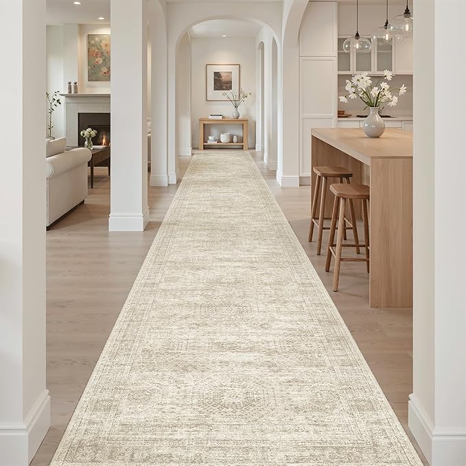 Soalmost 3x20 Hallway Runner Rug - Extra Long Carpet Runners for Hallways 20ft Non Slip Stain Resistant Rugs Runner for Living Room Bedroom 20 Feet Floor Carpet for Kitchen, Beige