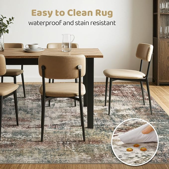 6x9 Area Rug Washable Rugs: Living Room Large Abstract Modern Soft Stain Resistant Indoor Floor Non-Slip Accent Carpet for Bedroom Nursery Playroom Office Dining Room Dorm Home House- Green Red