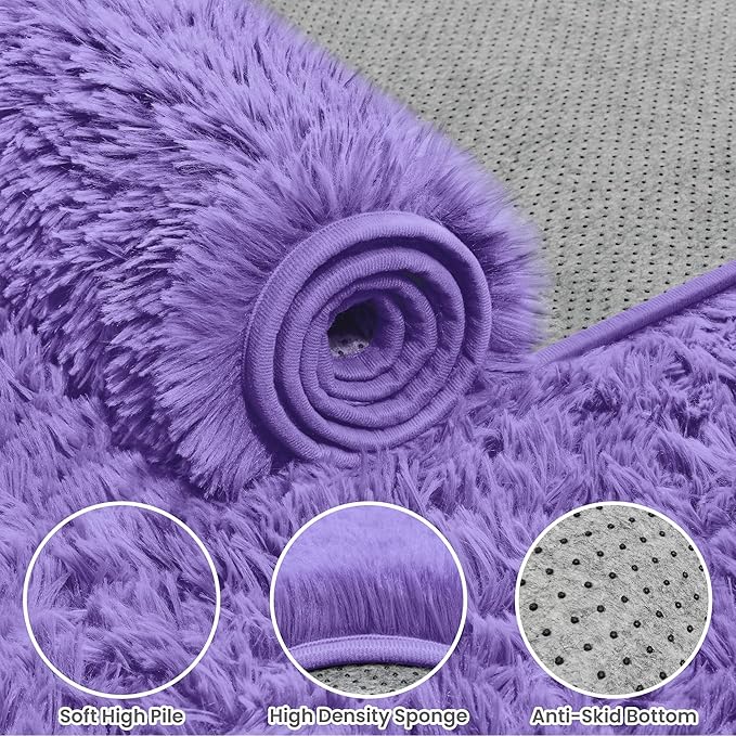 6x9 Area Rugs for Living Room Rug: Soft Fluffy Shag Purple Rugs for Bedroom, Non-Slip Large Fuzzy Plush Rug Indoor Floor Carpet for Nursery Kids Boys Girls Room, Dorms, Playroom, Modern Home Decor