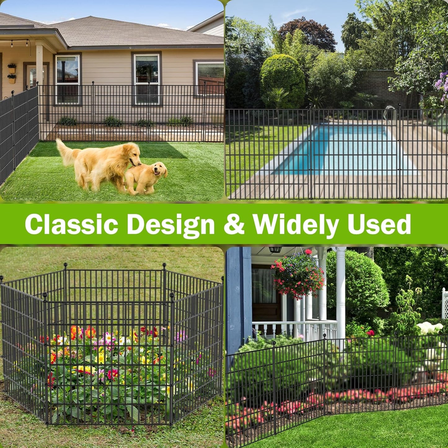 20 Panels No Dig Decorative Outdoor Garden Fence for Yard with Gate, 40 in(H) X 47.2 ft(L) Animal Barrier Fencing Rustproof Metal Wire Panel Border for Dog, Rabbits, and Patio Temporary Ground Stakes