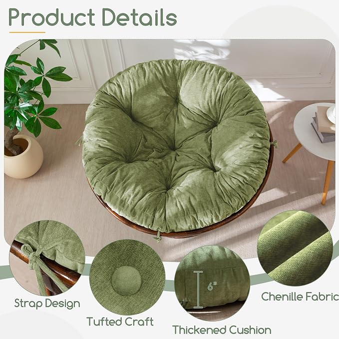 HIGOGOGO Papasan Chair Cushion with Chenille Cover (Without Chair), Soft Supportive Cushion, Green, 48 x 48 Inch