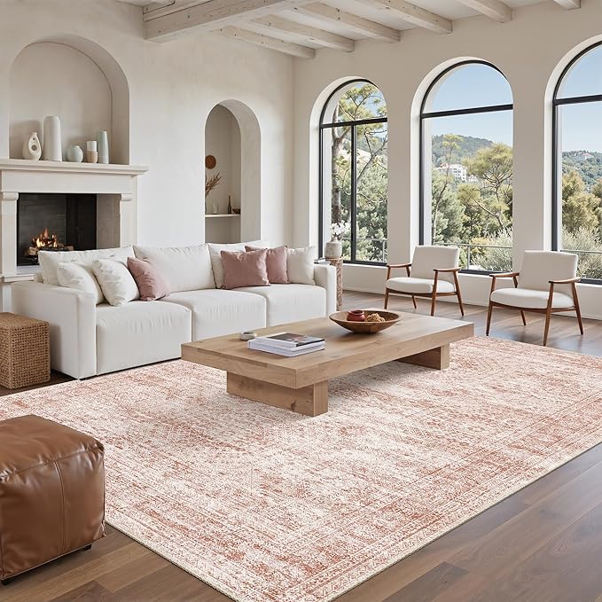 Soalmost 6x9 Area Rug for Living Room Washable Non-Slip Modern Rugs for Bedroom Dining Room Ultra-Thin Indoor Pink Rug