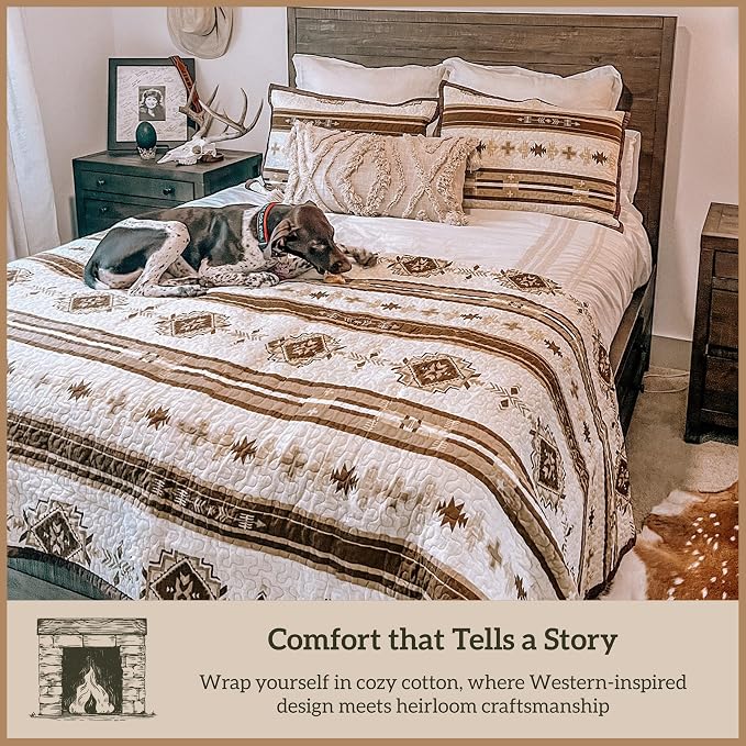 Paseo Road Dakota Queen Quilt Set, 3 Piece Rustic Western Bedding Set with Pillow Sham, Lightweight Reversible Cotton Quilt with Southwestern Aztec Pattern, Soft Breathable Cozy Boho Bedding