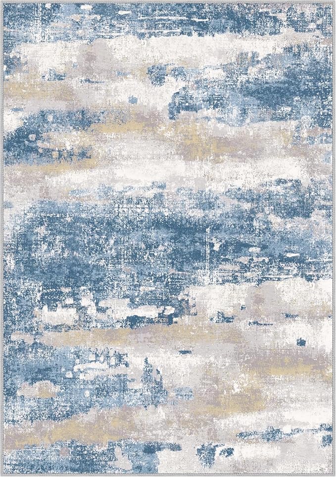 BEIMO 2x3 Rugs for Entryway Entrance Kitchen Bathroom, Machine Washable Modern Abstract Soft Area Rug Door Mat, Indoor Floor Carpet with Non Slip Rubber Backing, Blue Cream