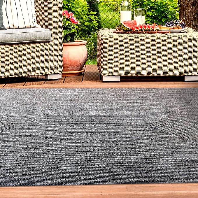 Superior Indoor/ Outdoor Large Area Rug, Reversible Braided Home Floor Decor for Living Room, Kitchen, Entryway, Patio, Front Porch, Deck, Modern, Boho, Farmhouse Style, 5' x 8', Slate