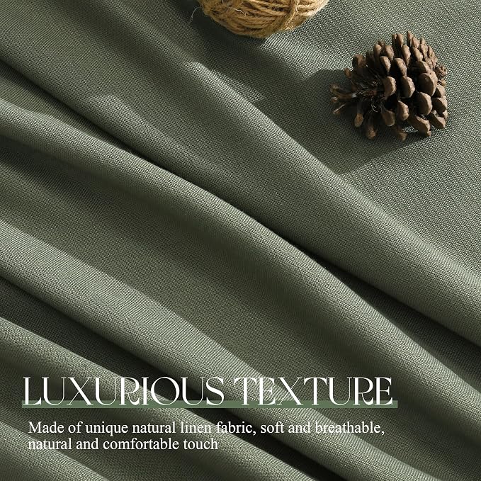 Jowels Forest Green Linen Curtains 84 Inch Long 2 Panels for Living Room | Olive Green Light Filtering Sheer Curtain,Back Tab Pocket Pleated Look, Farmhouse Textured Privacy Drapes for Bedroom Window