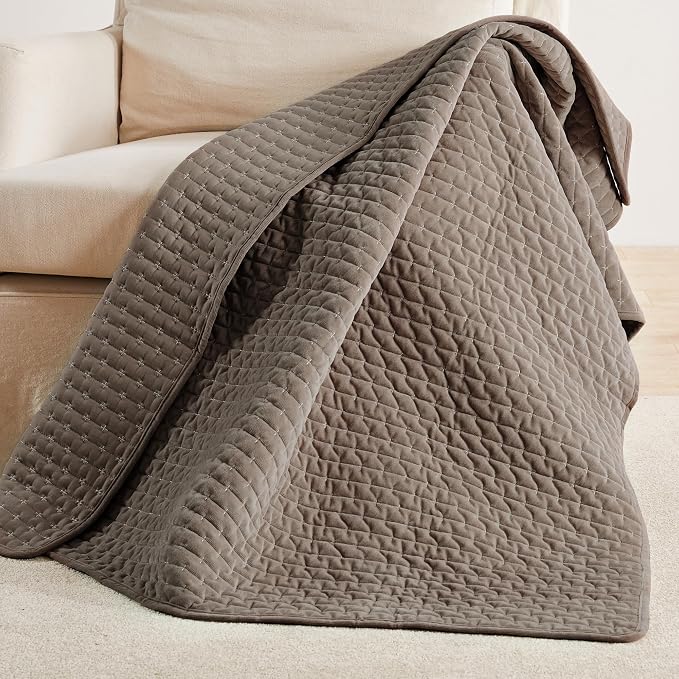 Levtex Home - Velvet Stitch Throw - Quilted Throw (50x60in.) - Velvet - Cocoa, White - Reversible - Polyester