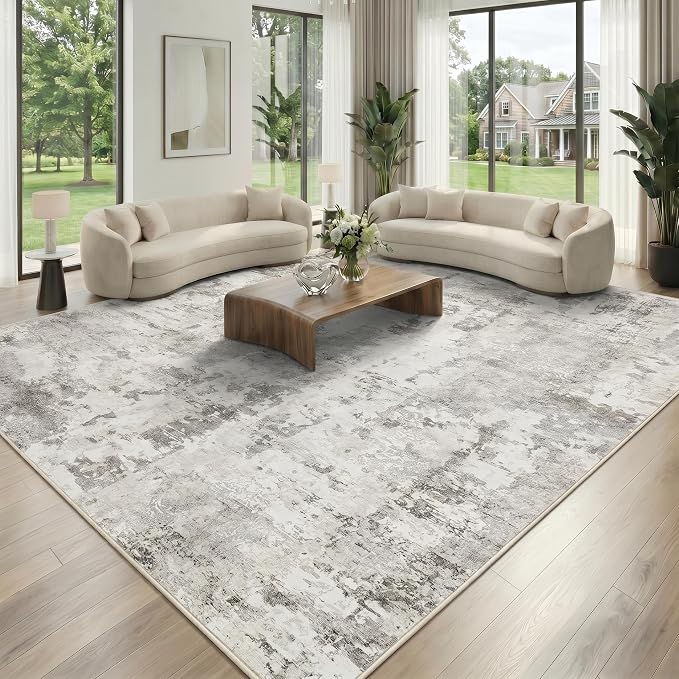 GarveeHome 5x7 Abstract Area Rug, Washable Soft Low Pile Non Slip Accent Rug for Living Room, Bedroom, Dining Room, Modern Neutral Beige Indoor Carpet