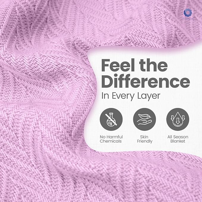 100% Extra-Long Staple Cotton Herringbone Multipurpose Blanket | Soft & Breathable, Lightweight All-Season Throw for Sofa/Couch/Bed | Machine Washable | (Herringbone - Lavender, Twin)
