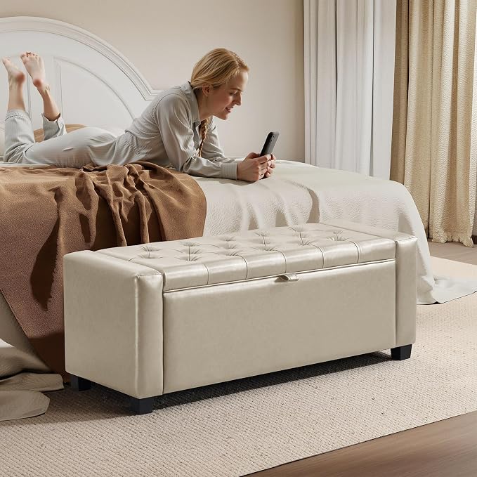 GRAINELL 42.13” Storage Ottoman Bench, Upholstered Tufted Bedroom Bench with Storage, End of Bed Storage Bench for Living Room & Entryway, 350 lb Capacity
