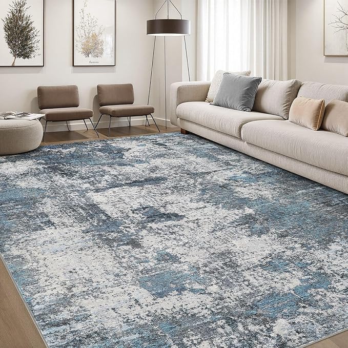 DMOYEST Area Rug Living Room Rugs - 6x9 Large Soft Indoor Neutral Modern Abstract Low Pile Washable Rug Carpet for Bedroom Dining Room Farmhouse Home Office - Grey Blue