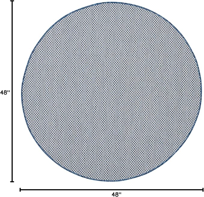 Nourison Home Courtyard Ivory Blue 4' x Round Area Rug - Easy Clean, Non Shedding, Bed Room, Living Room, Dining Room, Kitchen (4' x Round)