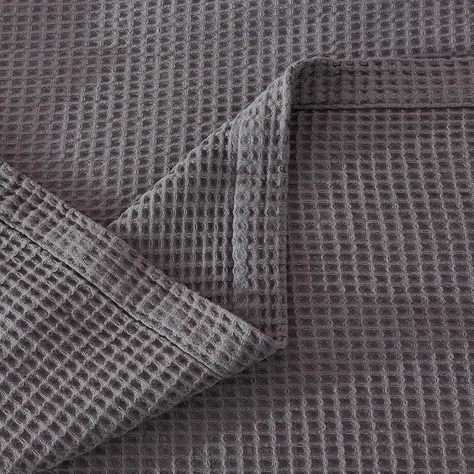 100% Cotton Dark Grey Blanket King Size for Bed - Breathable and Soft, Waffle Weave for Summer Spring, 102x90 Inches.