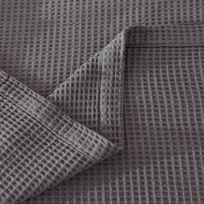 100% Cotton Dark Grey Blanket Full/Queen Size for Bed - Breathable and Soft, Waffle Weave for Summer Spring, 90x90 Inches