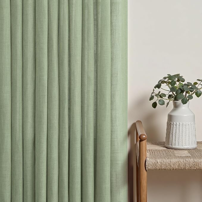Sage Green Pinch Pleated Curtains 96 Inches Long for Living Room Bedroom 2 Panels Linen Textured Modern Aesthetic Academia Light Filtering Sheer Pleat Drape Hooks Rings for Bedroom Window 40x96 Length