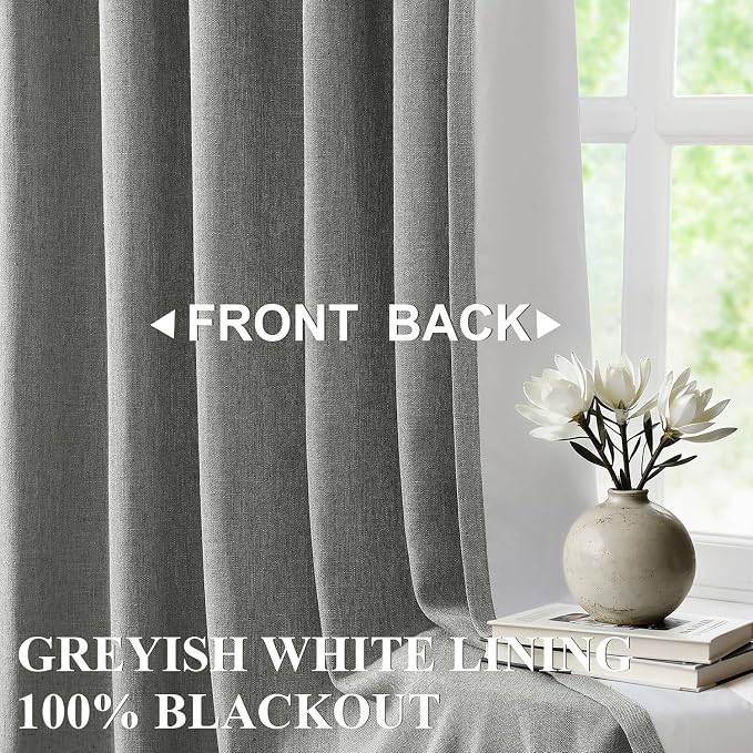 Vision Home Pinch Pleated Dark Grey Blackout Curtains 84 inch Linen Blended Room Darkening Drapes with Thermal Insulation & Back Tab Hooks for Bedroom Living Room, 40" Wx84 L 2 Panels